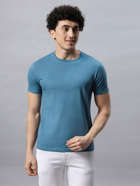 Men's 100% Cotton Round Neck Solid T-shirt Dark Sea Green